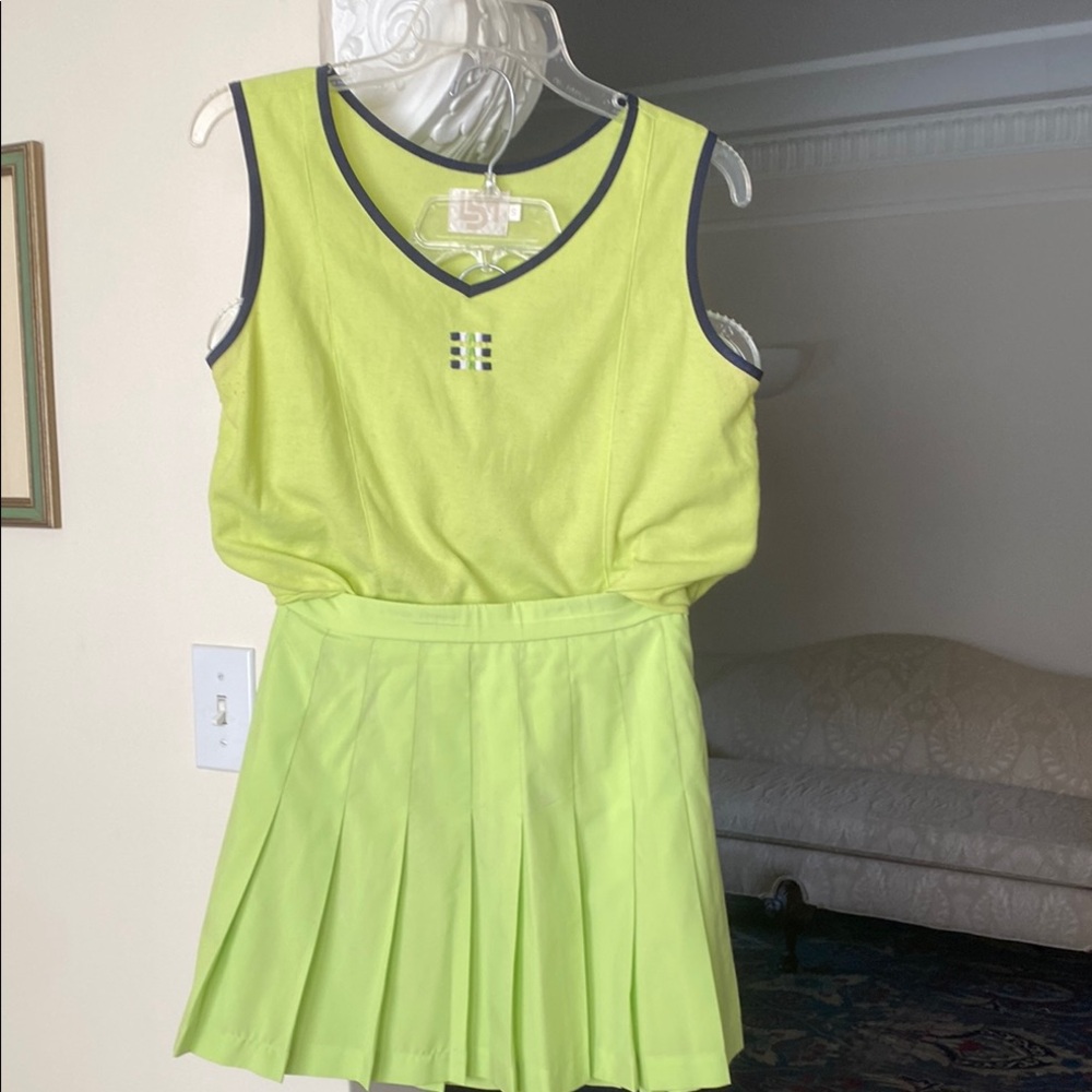LSH Lime Green Tennis Cropped Top and Pleated Skirt - 2 Piece Set Top S Skirt 12